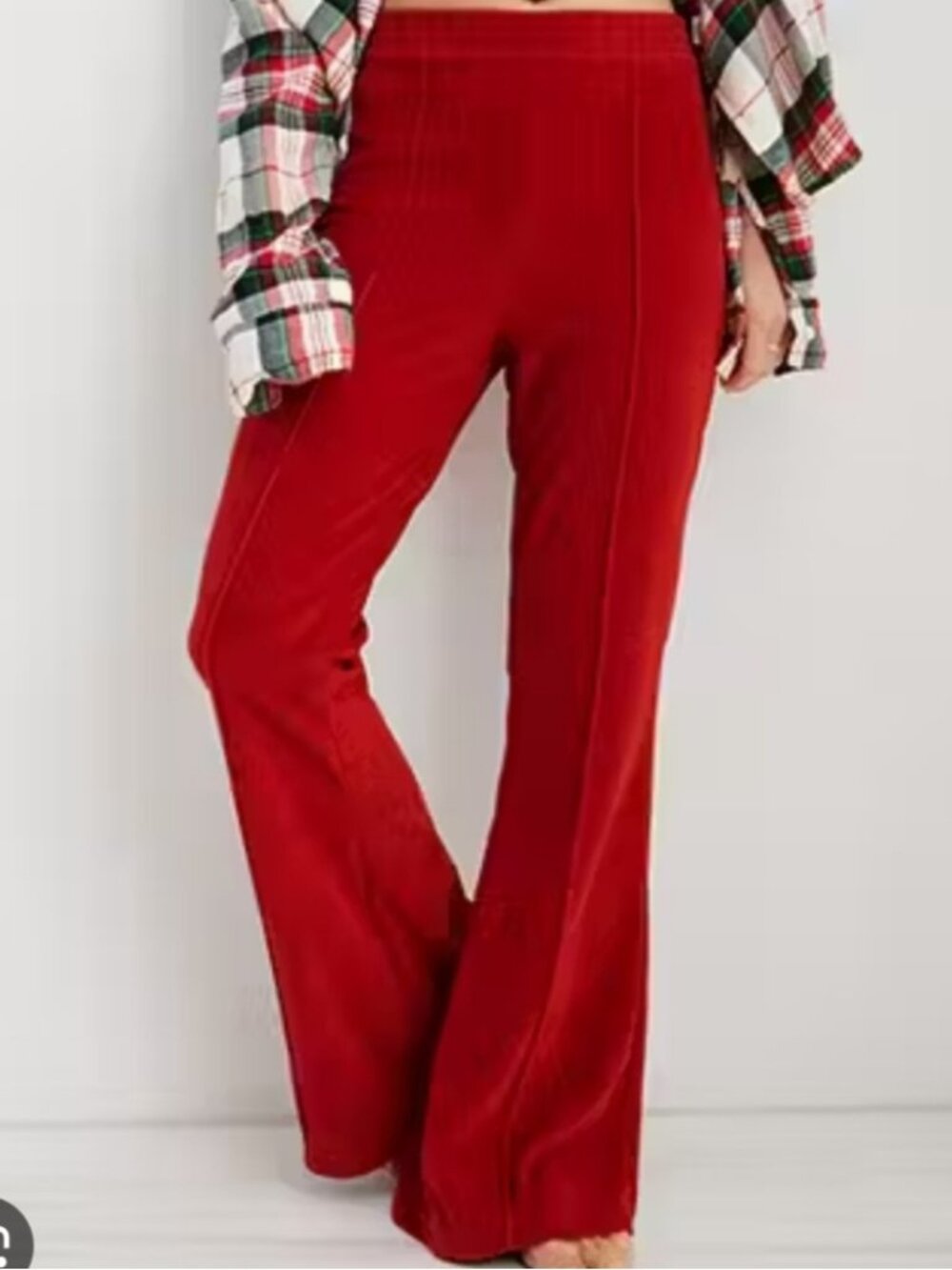 Aerie Velour Ribbed Red Flared Pants